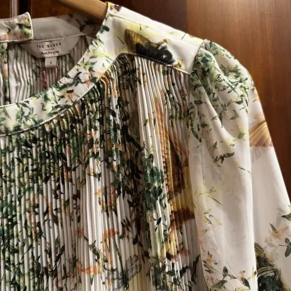 TED BAKER Women’s Dancing Leaves Sheer Pleated 3/4 Sleeved Blouse Sz US 10/L NWT - Picture 10 of 16